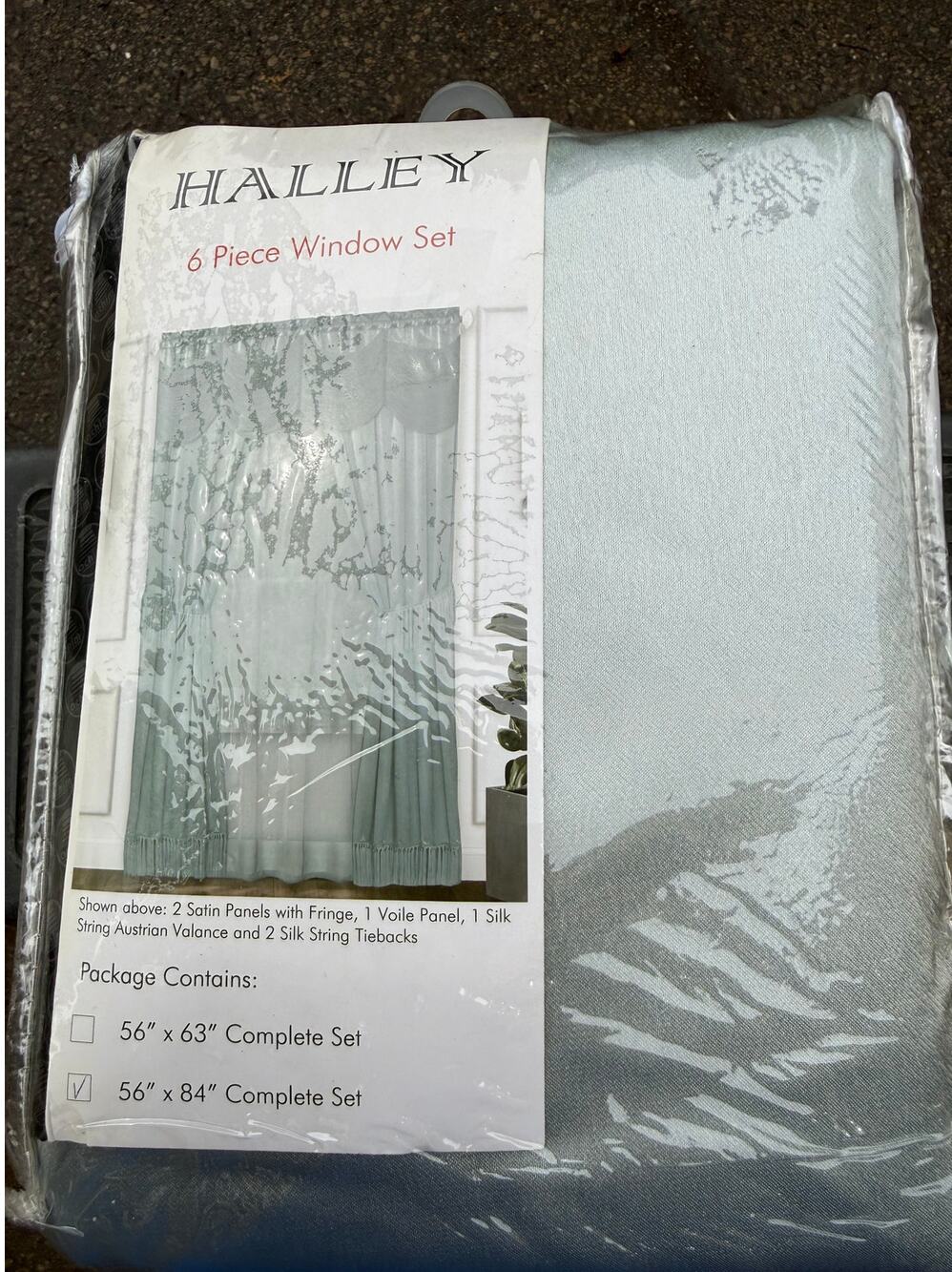 Halley 6-Piece Window Curtain Set 66x84 Ice Blue Panels Valance Tiebacks